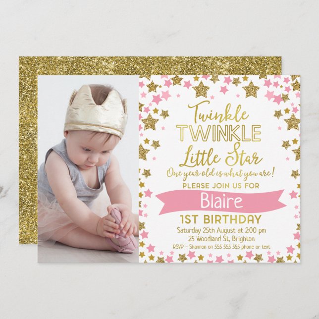 Twinkle Twinkle Little Star zum Geburtstag Einladu Einladung (Vorne/Hinten)