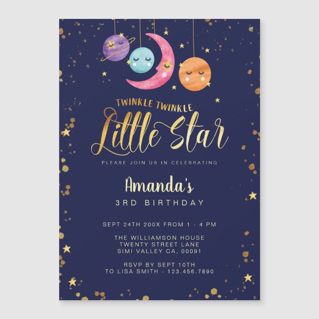 Twinkle Twinkle Little Stars & Planeten Geburtstag Magnetkarte (Vorderseite)