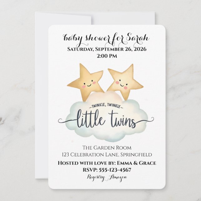 Twinkle, Twinkle Little Twins Baby Shower Invitati Einladung (Vorderseite)