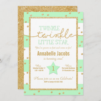 Twinkle Twinkle Mint und Gold Einladung zum Geburt
