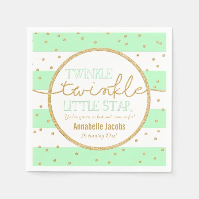 Twinkle Twinkle Mint und Gold Geburtstag Napkin Serviette (Vorderseite)