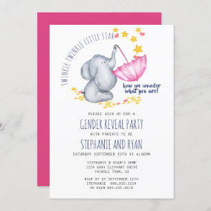 Twinkle Twinkle Navy Pink Elephant Gender Reveal Einladung