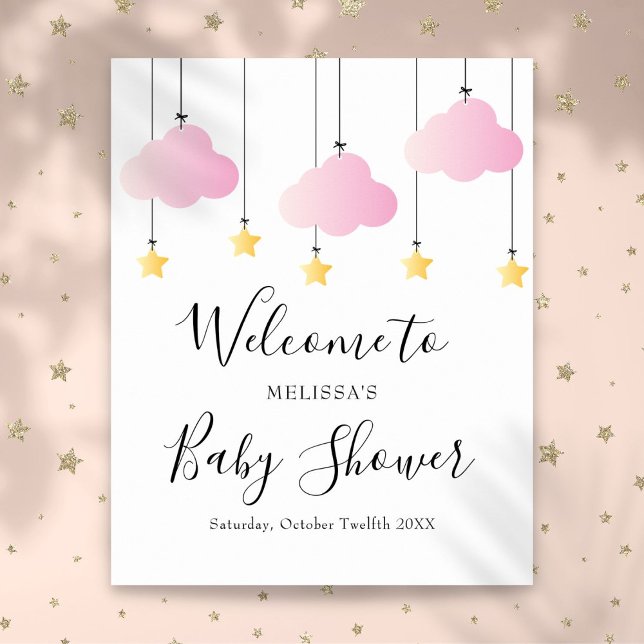Twinkle Twinkle Pink Girl Babydusche Begrüßungszei Poster (Twinkle Twinkle Pink Girl Baby Shower Welcome Sign)