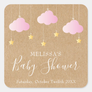 Twinkle Twinkle Rosa Baby Mädchen Dusche / Sprinkl Quadratischer Aufkleber