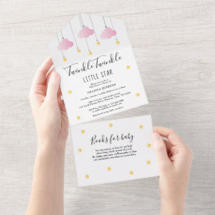 Twinkle Twinkle Rosa Wolken Goldene Sterne Baby Sh All In One Einladung