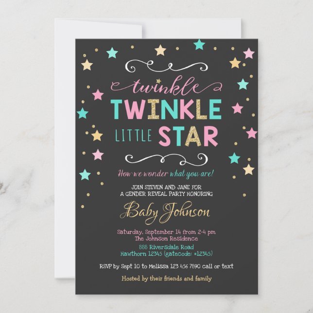 Twinkle Twinkle Star Baby Dusche, Gender Reveal Einladung (Vorderseite)