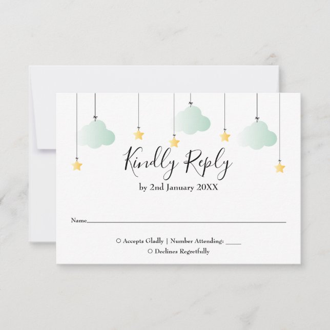 Twinkle Twinkle Star Gender Neutral Baby Dusche RSVP Karte (Vorderseite)