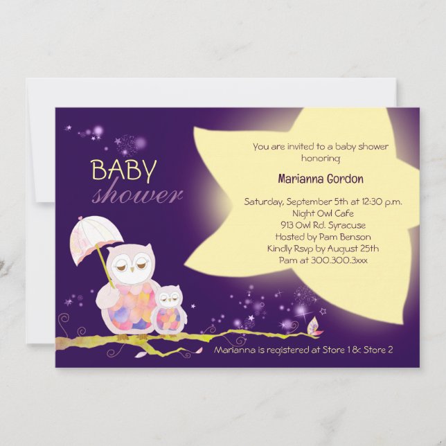Twinkle Twinkle Star + Owl Baby Dusche Einladung (Vorderseite)