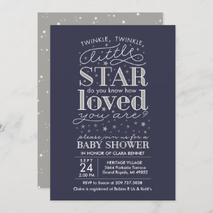 Twinkle Twinkle Star Theme Navy Silver Dusche Einladung