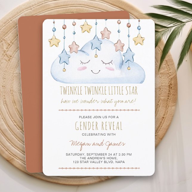 Twinkle Twinkle Stars und Cloud Gender Reveal Einladung (Gender Reveal Invitation from my Twinkle Twinkle baby shower collection)