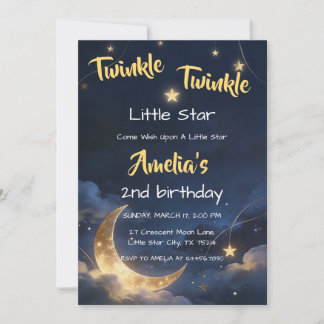 Twinkle Twinkle Sternenhimmel Halbmond Geburtstag Einladung