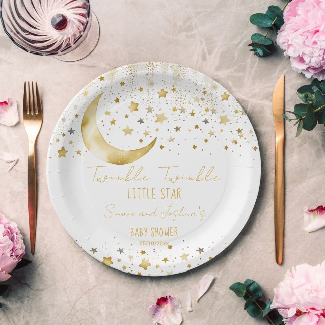 Twinkle winzige Babydusche Pappteller (Twinkle twinkle little star baby shower template paper plates personalized tableware white and gold)