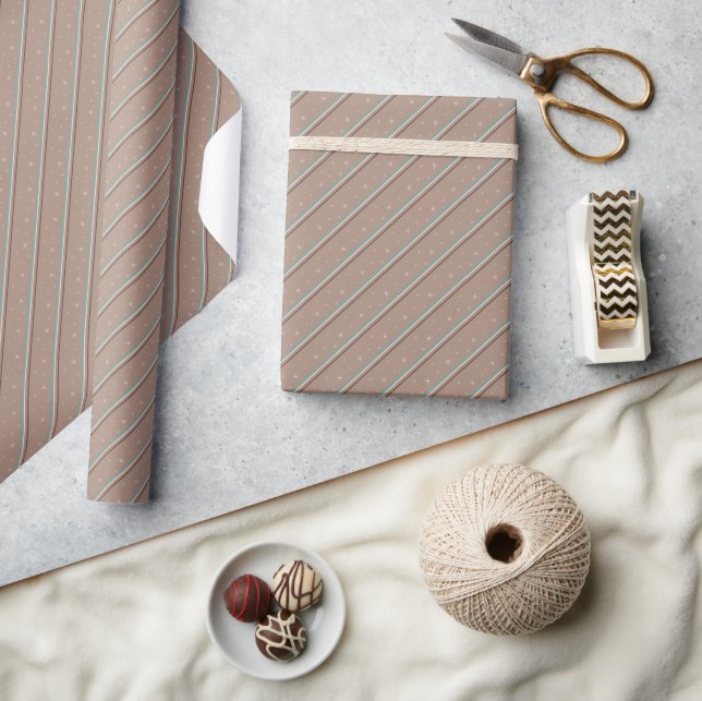Twinkling Lights Diagonal Stripe Cocoa Brown ID596 Geschenkpapier (Kunsthandwerk)