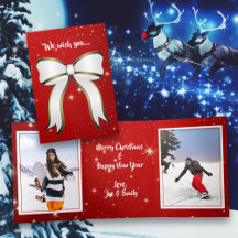 Twinkling Red Christmas Double Fold Foto Card