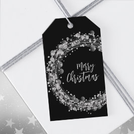 Twinkling Silver Stars Frohe Weihnachts Schwarz Geschenkanhänger