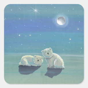 Twinkling Winter Niedliche Polar Bären Cubs Sticke Quadratischer Aufkleber