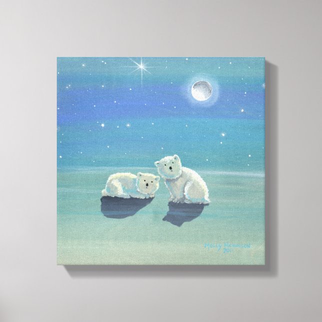 Twinkling Winter Polar Bären Wrapped Canvas Print Leinwanddruck (Vorderseite)