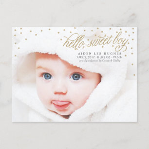 Twinkly Gold Stars Baby Boy Geburtsankündigung Ankündigungspostkarte