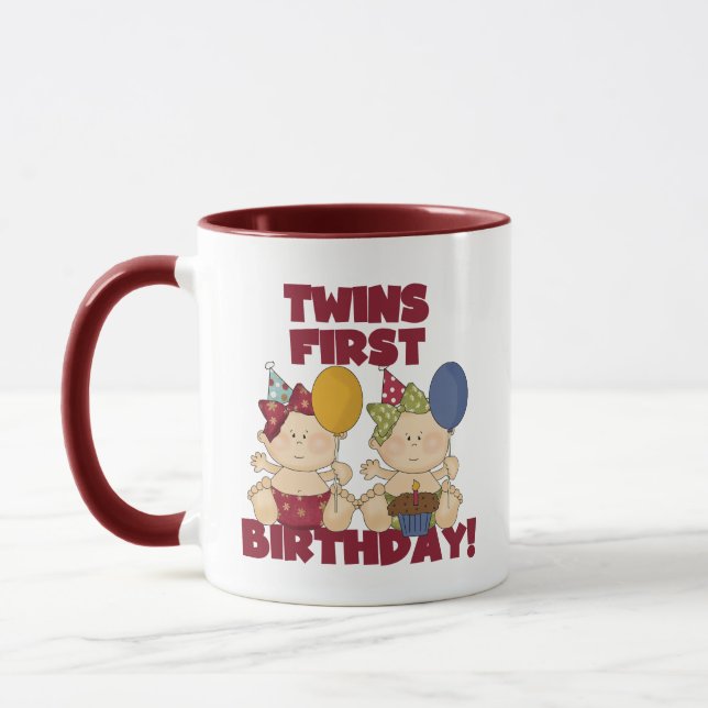 Twins 1. Geburtstag - Girls Tshirts und Geschenke Tasse (Links)