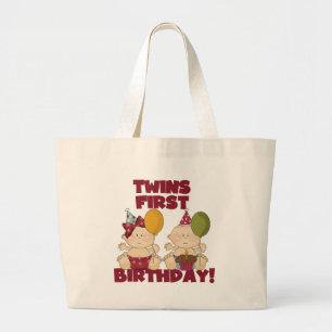 Twins 1. Geburtstag Junge/Mädchen T - Shirt und Ge Jumbo Stoffbeutel