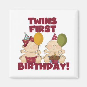 Twins 1. Geburtstag Junge/Mädchen T - Shirt und Ge Magnet