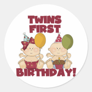 Twins 1. Geburtstag Junge/Mädchen T - Shirt und Ge Runder Aufkleber