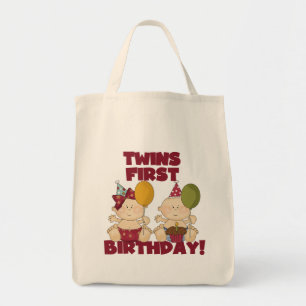 Twins 1. Geburtstag Junge/Mädchen T - Shirt und Ge Tragetasche