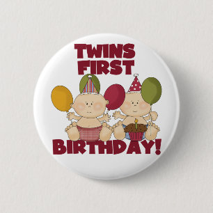 Twins 1. Geburtstag - Jungen T - Shirt und Geschen Button