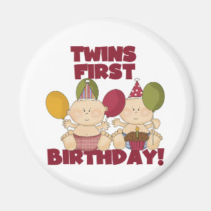 Twins 1. Geburtstag - Jungen T - Shirt und Geschen Magnet