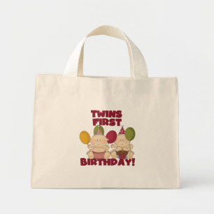 Twins 1. Geburtstag - Jungen T - Shirt und Geschen Mini Stoffbeutel