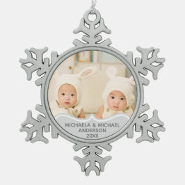 TWINS 1. Weihnachtsfeier FOTO Erstbezug Schneeflocken Zinn-Ornament