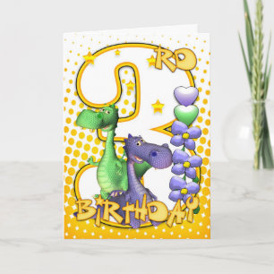 Twins 3rd Birthday Card - Cute Little Dragons Karte