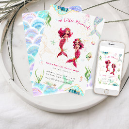 Twins | Aquarell Glitzer Mermaid Birthday Einladung
