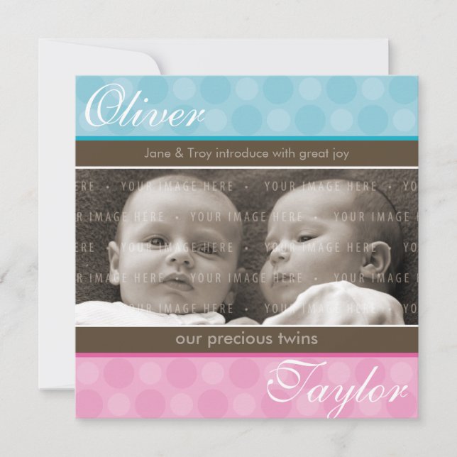 TWINS BABY ANKÜNDIGUNG: Harmonie 1SQ Ankündigung (Vorderseite)