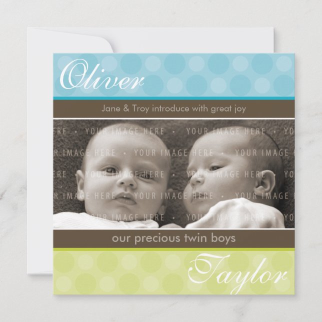 TWINS-BABY-ANMELDUNG: Harmonie 3SQ Einladung (Vorderseite)