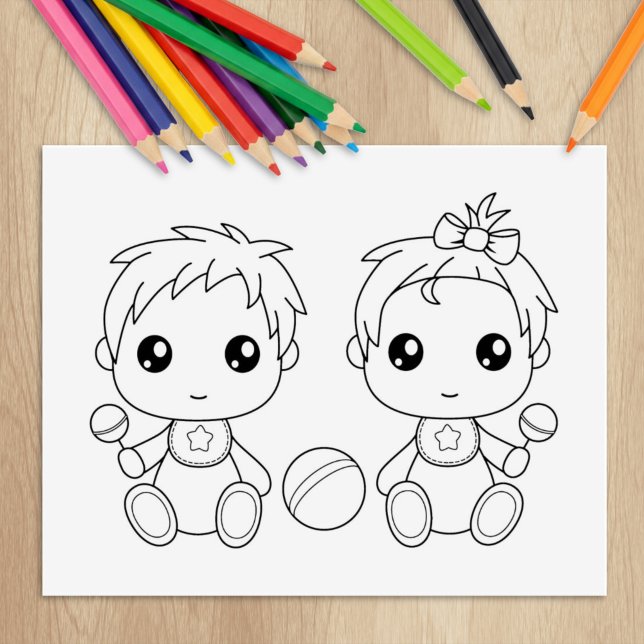Twins Baby Boy Girl Coloring Page Gummistempel (Von Creator hochgeladen)