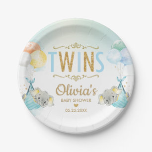 Twins Baby Boys Elefant Balloons Babydusche Pappteller