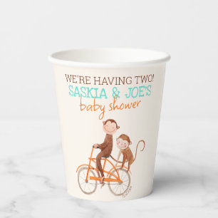 Twins Baby Dusche Niedlicher Affe Doppelstörung Pappbecher