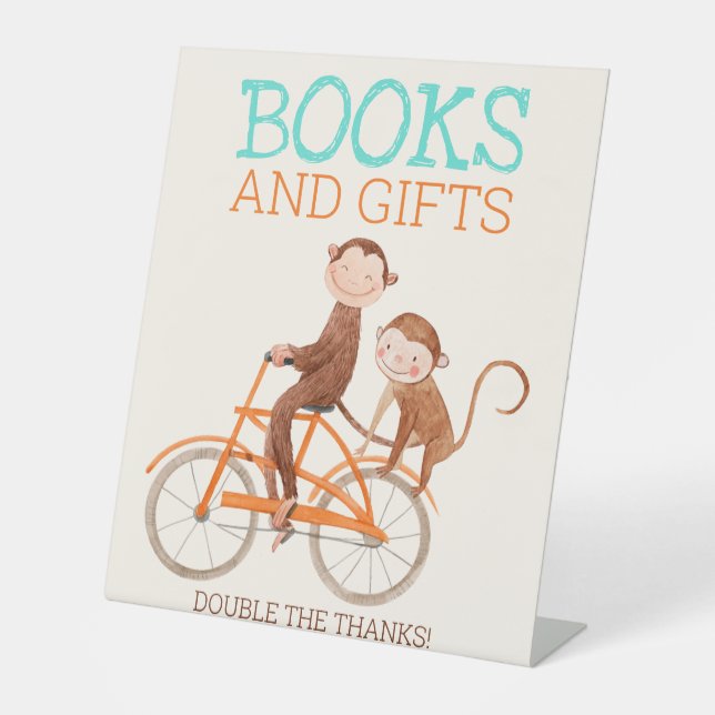 Twins Baby Dusche Niedlicher Affe Doppelstörung Sockelschild (Vorderseite)