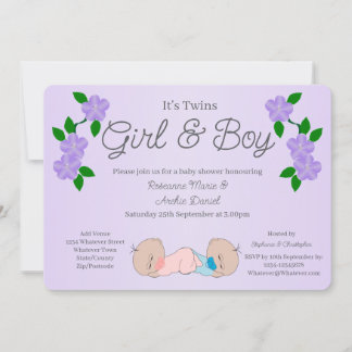 Twins Baby Girl and Boy Baby Dusche Einladung