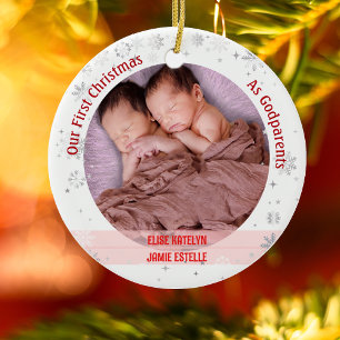 Twins Baby Girls 1. Weihnachten als Godeltern 2 Fo Keramik Ornament