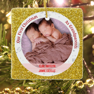 Twins Baby Girls 1. Weihnachten als Großeltern 2 F Keramikornament