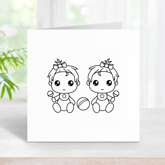 Twins Baby Girls Color Me Gummistempel (Von Creator hochgeladen)