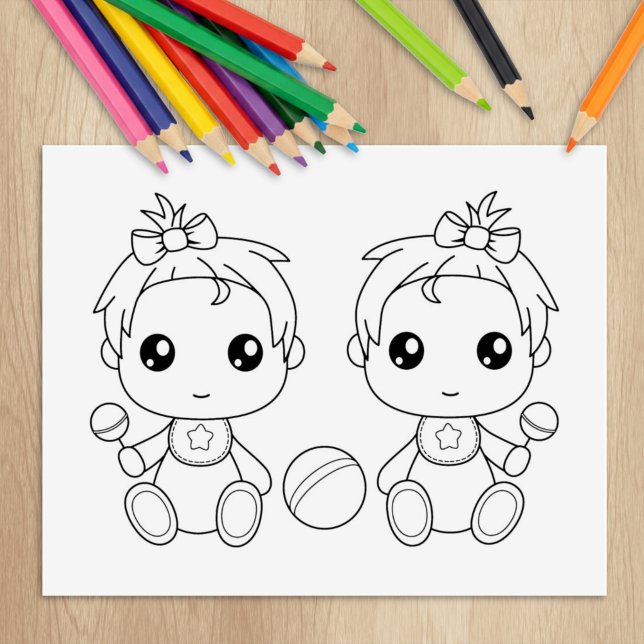 Twins Baby Girls Coloring Page Gummistempel (Von Creator hochgeladen)
