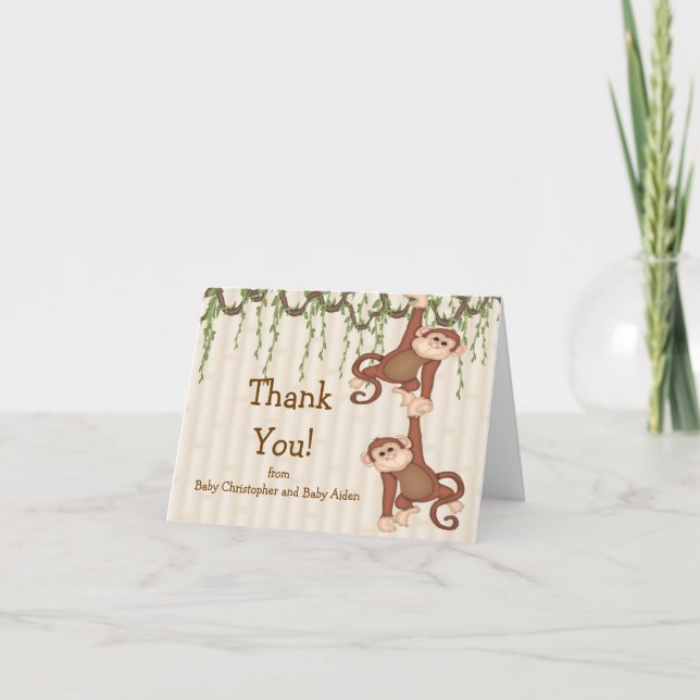 TWINS Baby Monkey Danke Note Card (Vorderseite)