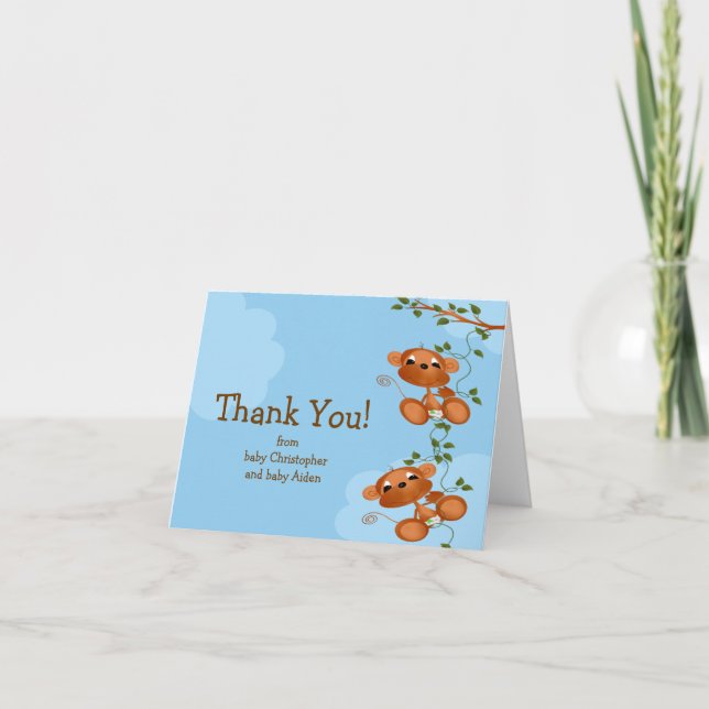 TWINS Baby Monkey Danke Note Card (Vorderseite)