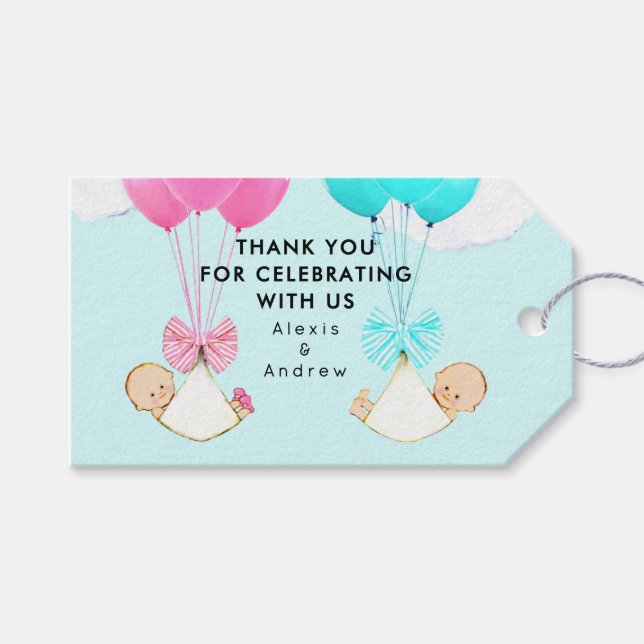 Twins Baby Showdown Vielen Dank Geschenkanhänger (Vorderseite (Horizontal))