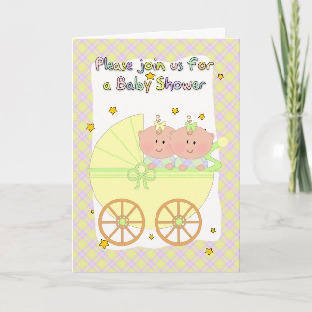 Twins Baby Shower - Baby Duschkarte für zwei Kinde Einladung (Vorderseite)
