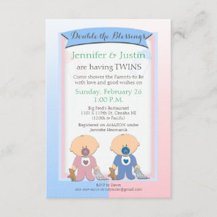 Twins Baby Shower Blue and Pink Blankets (Jen) Einladung
