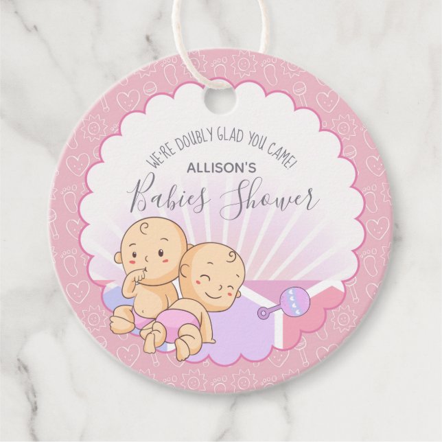 Twins Baby Shower Girls ID642 Geschenkanhänger (Vorderseite)
